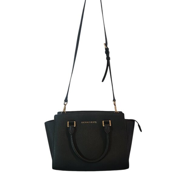 Michael Kors Selma Black Leather Crossbody 2 Handled Bag /Purse - Picture 1 of 16